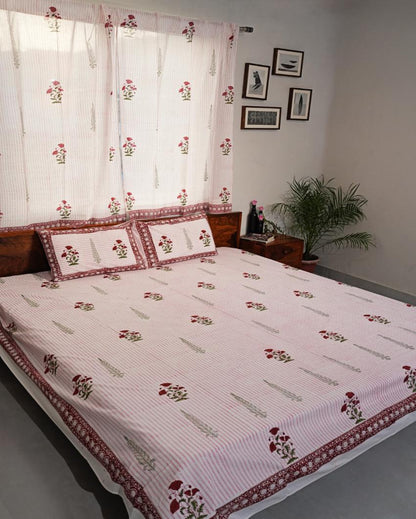 Crimson Printed Cotton Bedsheet with 2 Pillow Covers | Double Size | 90 x 108 inches