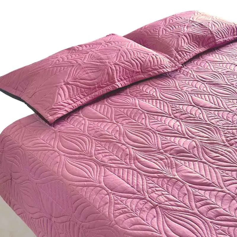 Blush Pink Leaf Quilted Bedspread Set Default Title