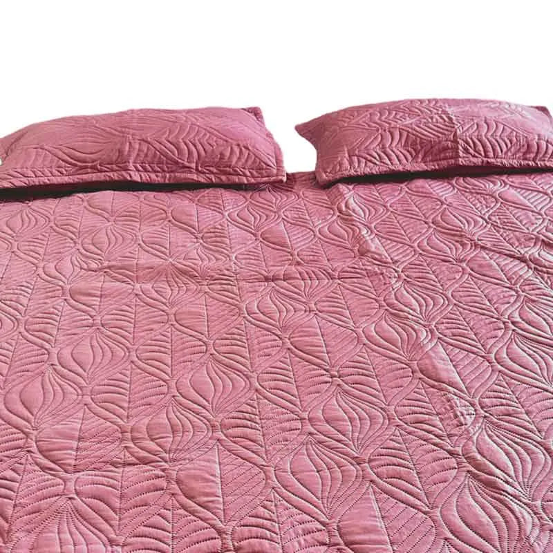 Blush Pink Leaf Quilted Bedspread Set Default Title