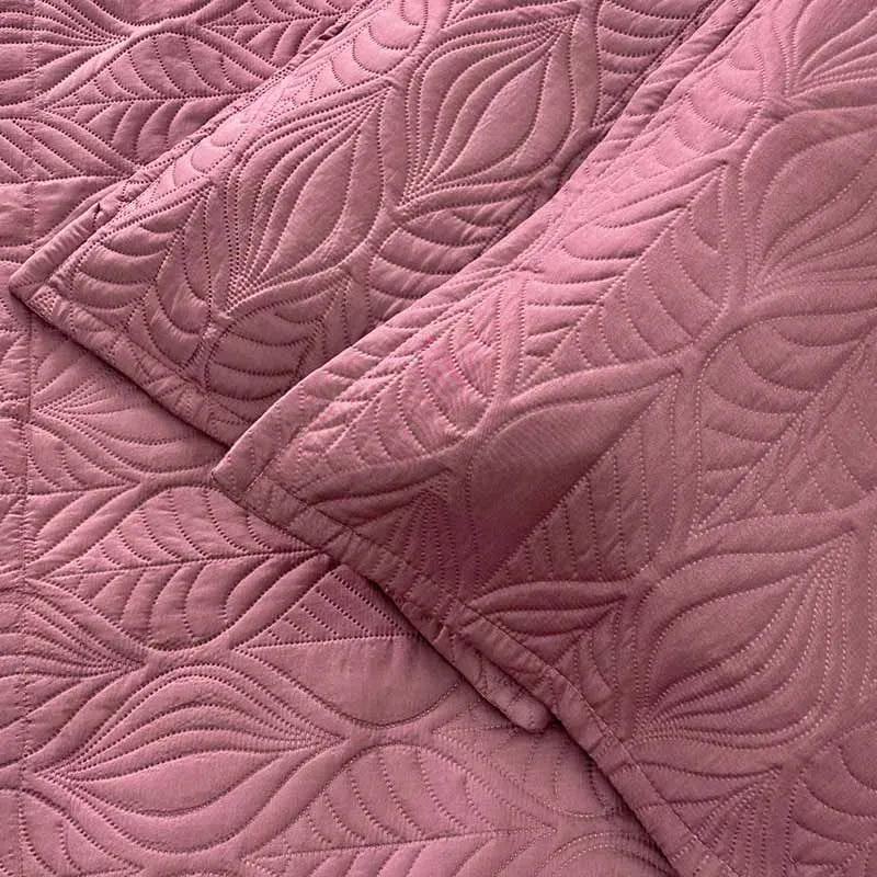 Blush Pink Leaf Quilted Bedspread Set Default Title