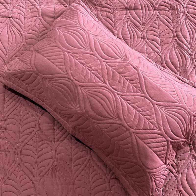 Blush Pink Leaf Quilted Bedspread Set Default Title