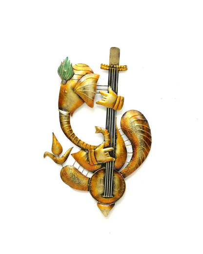 Guitar Ganesha with LED Iron Wall Décor