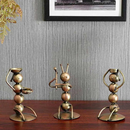 Aunt Musician Iron Home Décor Showpieces | Set of 3 | 9 x 6 x 3 inches