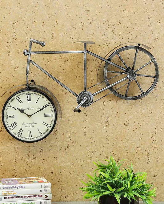 Silver Cycle Iron Wall Clock
