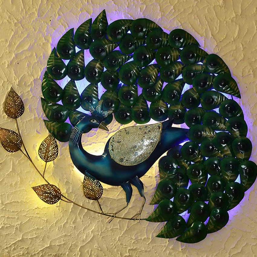 Round Peacock with LED Iron Wall Décor