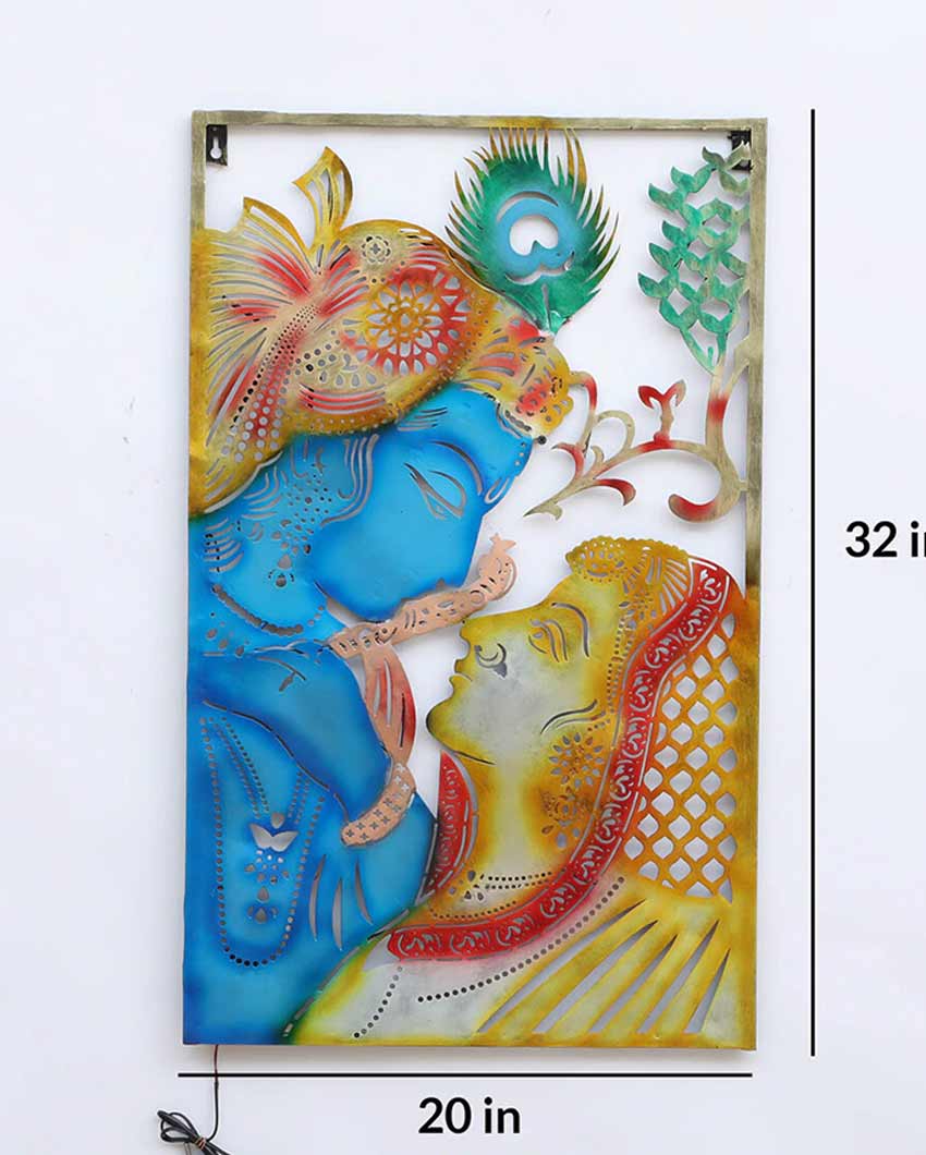 Radha Krishna Acid Cutting with LED Iron Wall Décor