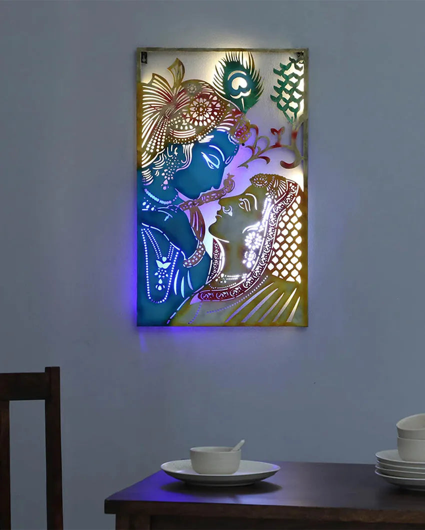 Radha Krishna Acid Cutting with LED Iron Wall Décor