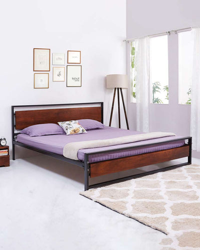 Stylish Brown & Black Shade Pixel Wooden King Bed | 78 x 72 x 17 inches