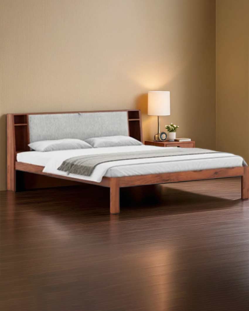 Elegant Brown Shade King Bed with Functional Headboard | 78 x 72 x 14 inches