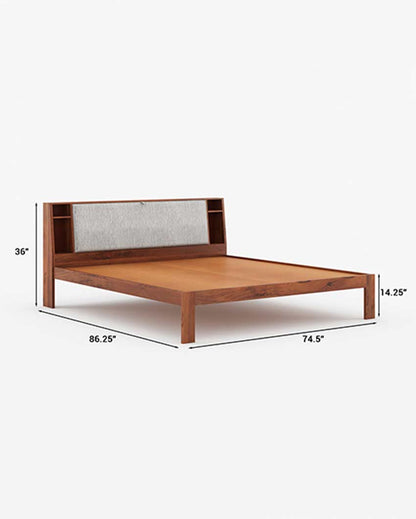 Elegant Brown Shade King Bed with Functional Headboard | 78 x 72 x 14 inches