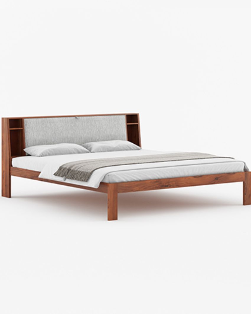 Elegant Brown Shade King Bed with Functional Headboard | 78 x 72 x 14 inches