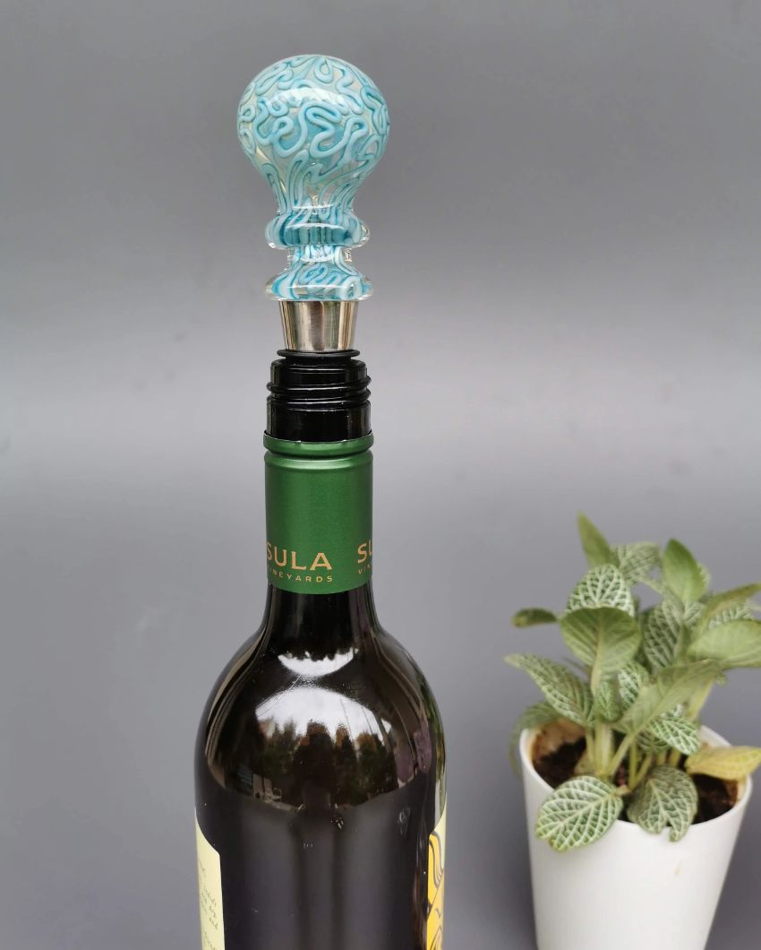 Belice  Handblown Glass Wine Stopper Light Blue