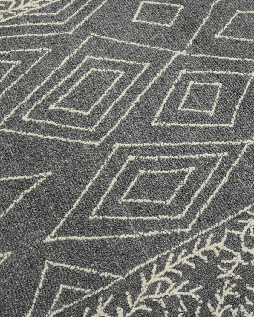 Dark Grey Wool Berlin Hand Woven Carpet | 8x5 ft