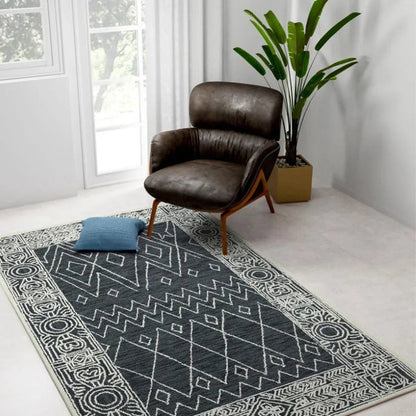 Dark Grey Wool Berlin Hand Woven Carpet | 8 x 5 Feet