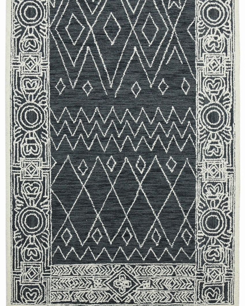 Dark Grey Wool Berlin Hand Woven Carpet | 8x5 ft