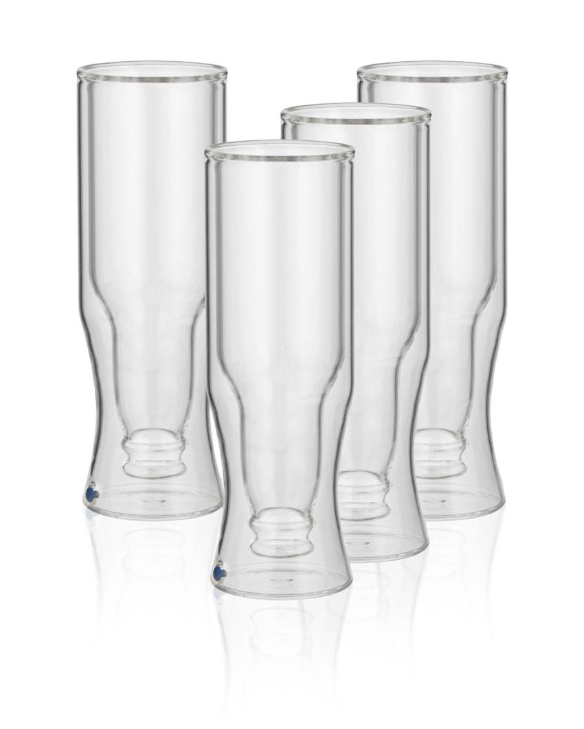 Double Wall Inverted Bottle Shaped Beer Glasses | Set of 4 | 3 x 8 inches