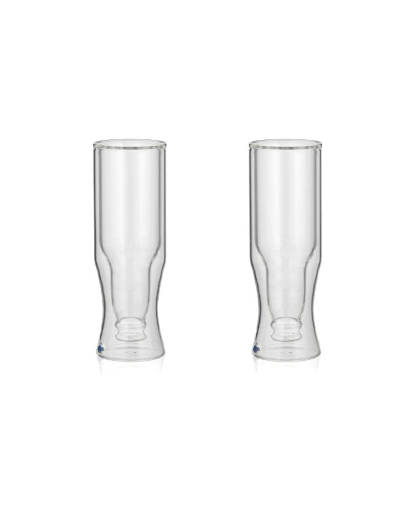 Double Wall Inverted Bottle Shaped Beer Glasses | Set of 2 | 3 x 8 inches