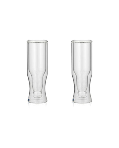 Double Wall Inverted Bottle Shaped Beer Glasses | Set of 2 | 3 x 8 inches