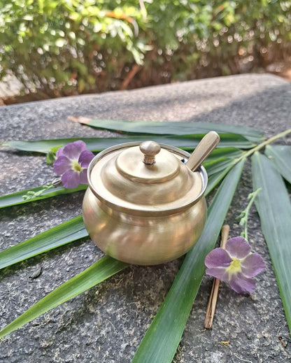 Essential & Traditional with Spoon Freshness Brass Golden Ghee Pot | 3 x 2 inches