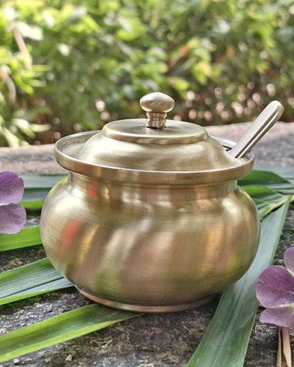 Essential & Traditional with Spoon Freshness Brass Golden Ghee Pot | 3 x 2 inches