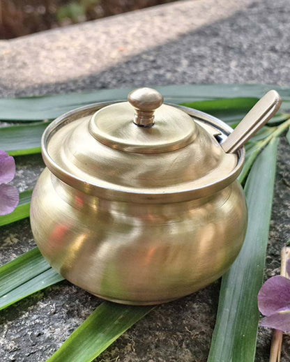 Essential & Traditional with Spoon Freshness Brass Golden Ghee Pot | 3 x 2 inches