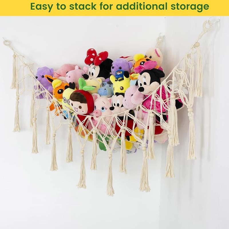 Boho Stuffed Animal Toy Hammock | Hanging Cotton Organizer Storage | Wall Shelf - Dusaan