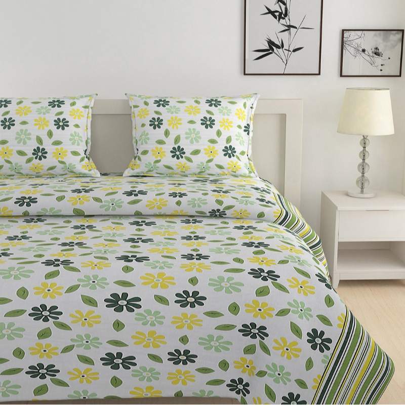 Floral Green Bedsheet Set with Bag | 160 TC | Set of 4 Default Title