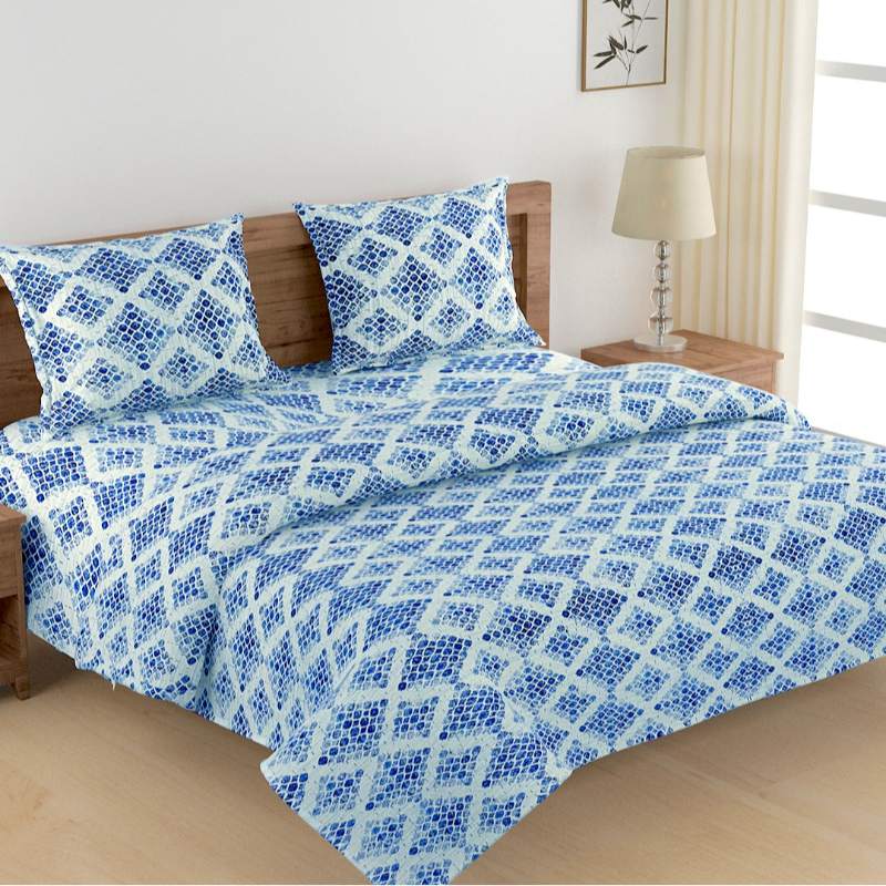 Blue Floral Bedsheet Set with Bag | 160 TC | Set of 4 Default Title