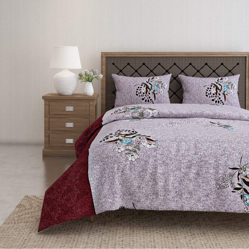 Floral Grey Bedsheet Set with Bag | 160 TC | Set of 4 Default Title