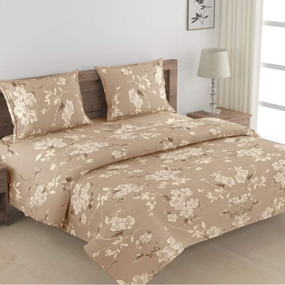 Beige Satin Cotton Bedding Set With Pillow Covers | Double Size | 90 x 108 Inches - Dusaan