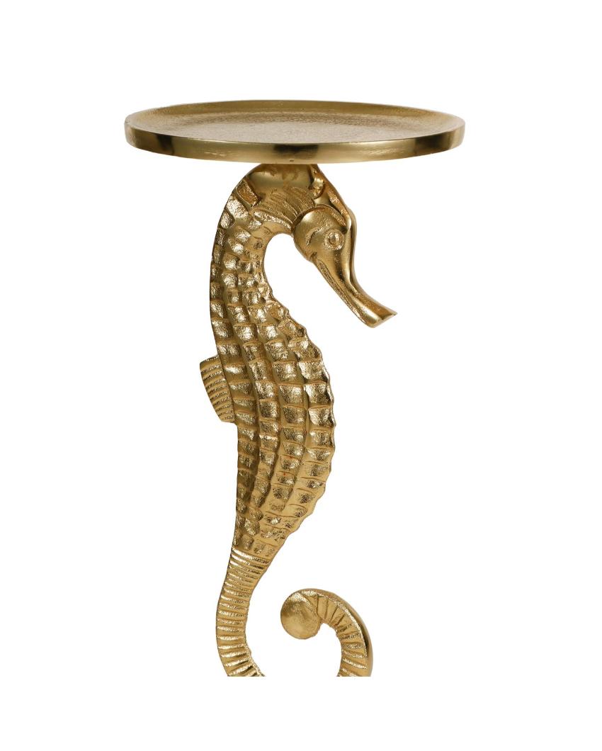 Luxurious Coastal Glam Golden Seahorse Stand Side Table | 8 x 22 inches