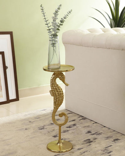 Luxurious Coastal Glam Golden Seahorse Stand Side Table | 8 x 22 inches