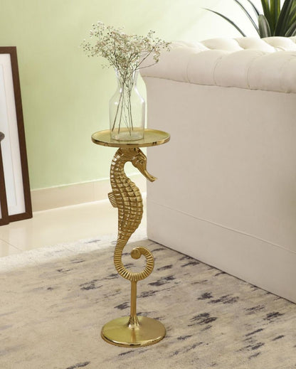 Luxurious Coastal Glam Golden Seahorse Stand Side Table | 8 x 22 inches