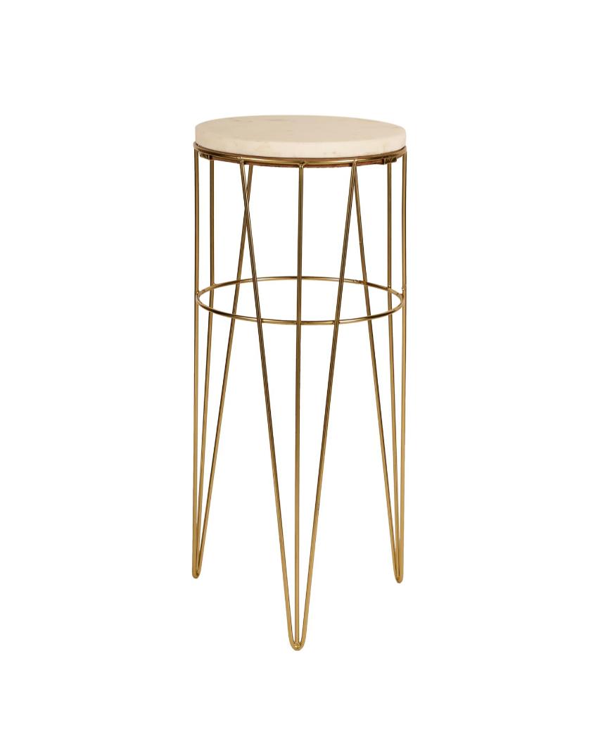 Elegant Aurora Crest White Marble Golden End Table