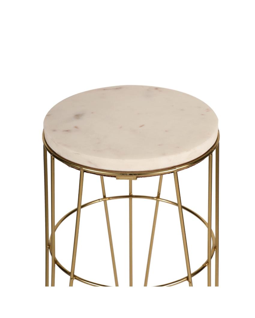 Elegant Aurora Crest White Marble Golden End Table