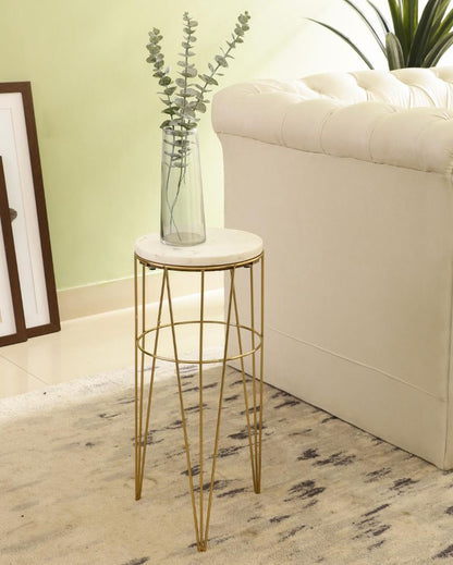 Elegant Aurora Crest White Marble Golden End Table