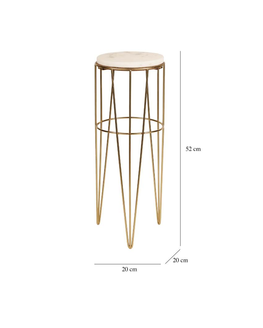 Elegant Aurora Crest White Marble Golden End Table