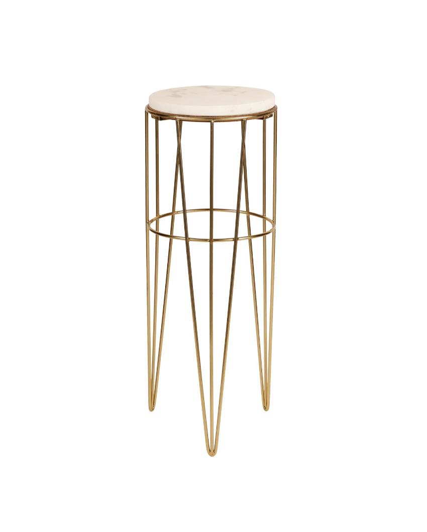 Elegant Aurora Crest White Marble Golden End Table