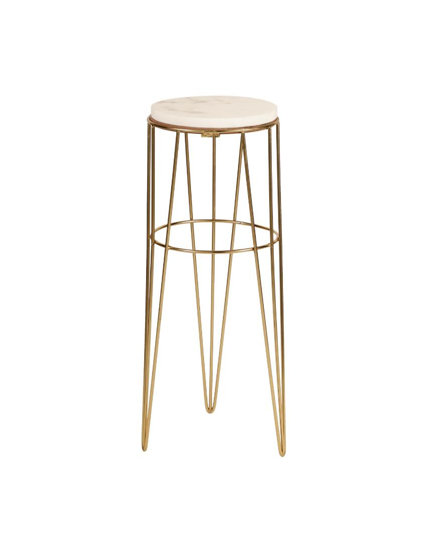 Elegant Aurora Crest White Marble Golden End Table