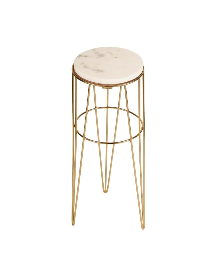 Elegant Aurora Crest White Marble Golden End Table