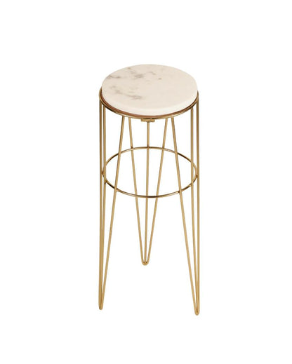 Elegant Aurora Crest White Marble Golden End Table