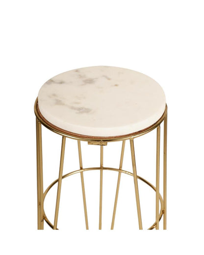 Elegant Aurora Crest White Marble Golden End Table