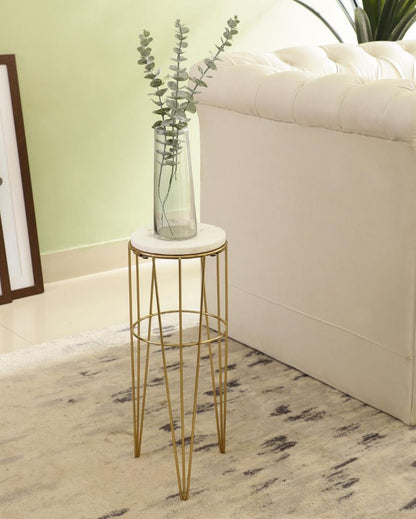 Elegant Aurora Crest White Marble Golden End Table