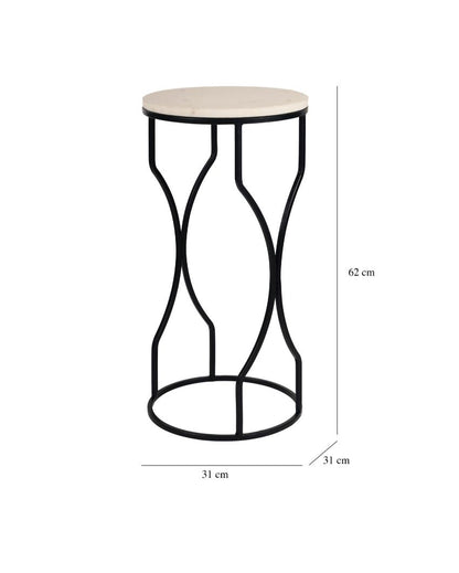 Chic Mini Ivory Eclipse White Marble with Black Metal End Table