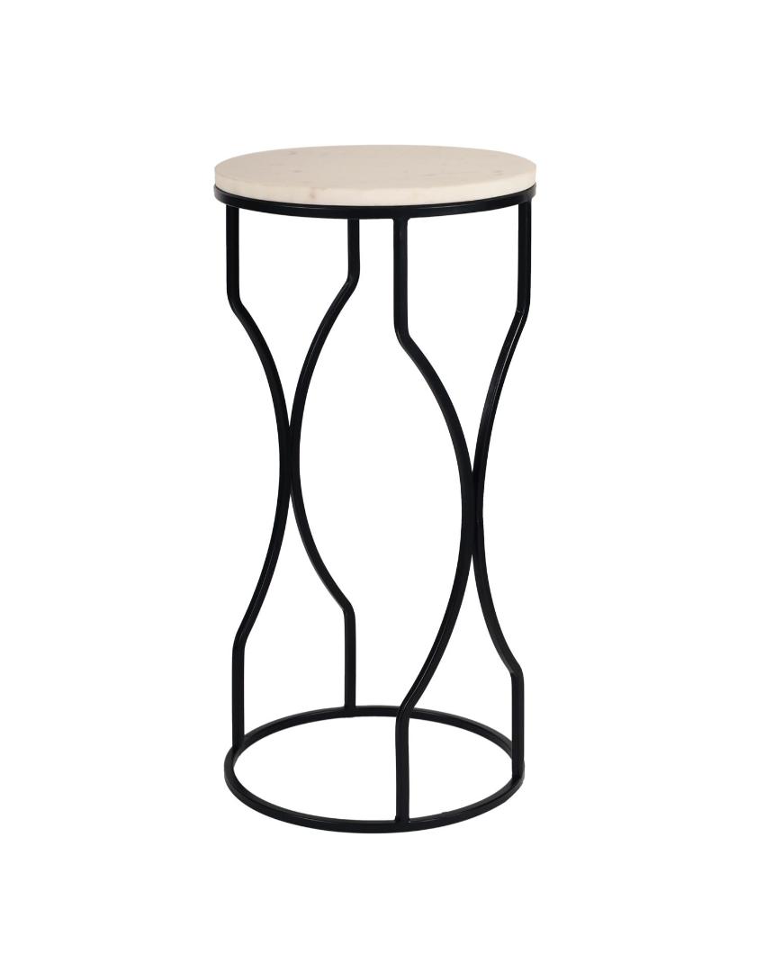 Chic Mini Ivory Eclipse White Marble with Black Metal End Table