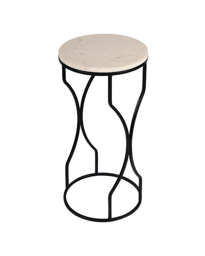 Chic Mini Ivory Eclipse White Marble with Black Metal End Table