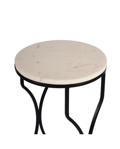 Chic Mini Ivory Eclipse White Marble with Black Metal End Table