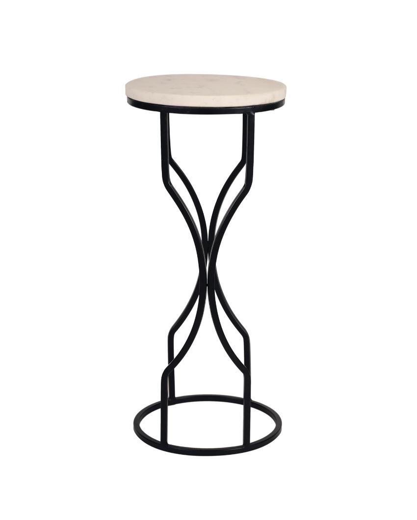 Chic Mini Ivory Eclipse White Marble with Black Metal End Table