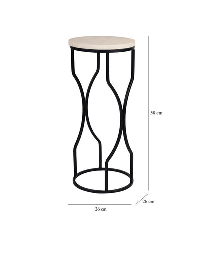 Chic Mini Ivory Eclipse White Marble with Black Metal End Table