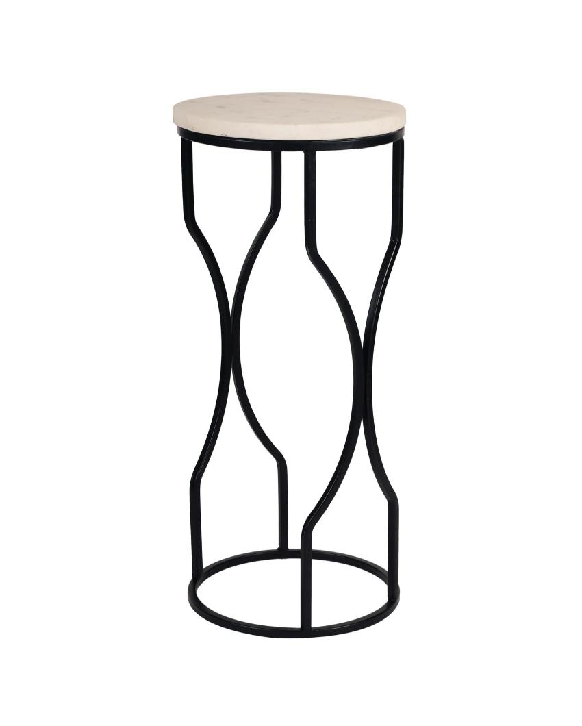 Chic Mini Ivory Eclipse White Marble with Black Metal End Table